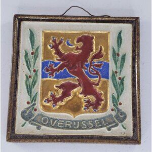 Porceleyne Fles Royal Delft Cloisonne Tile Overussel Coat Arms Wall Hanging
